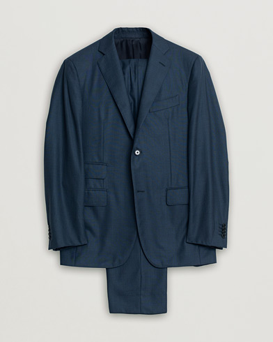 Pre-owned Caruso Check Wool Suit Navy 46 – Blå