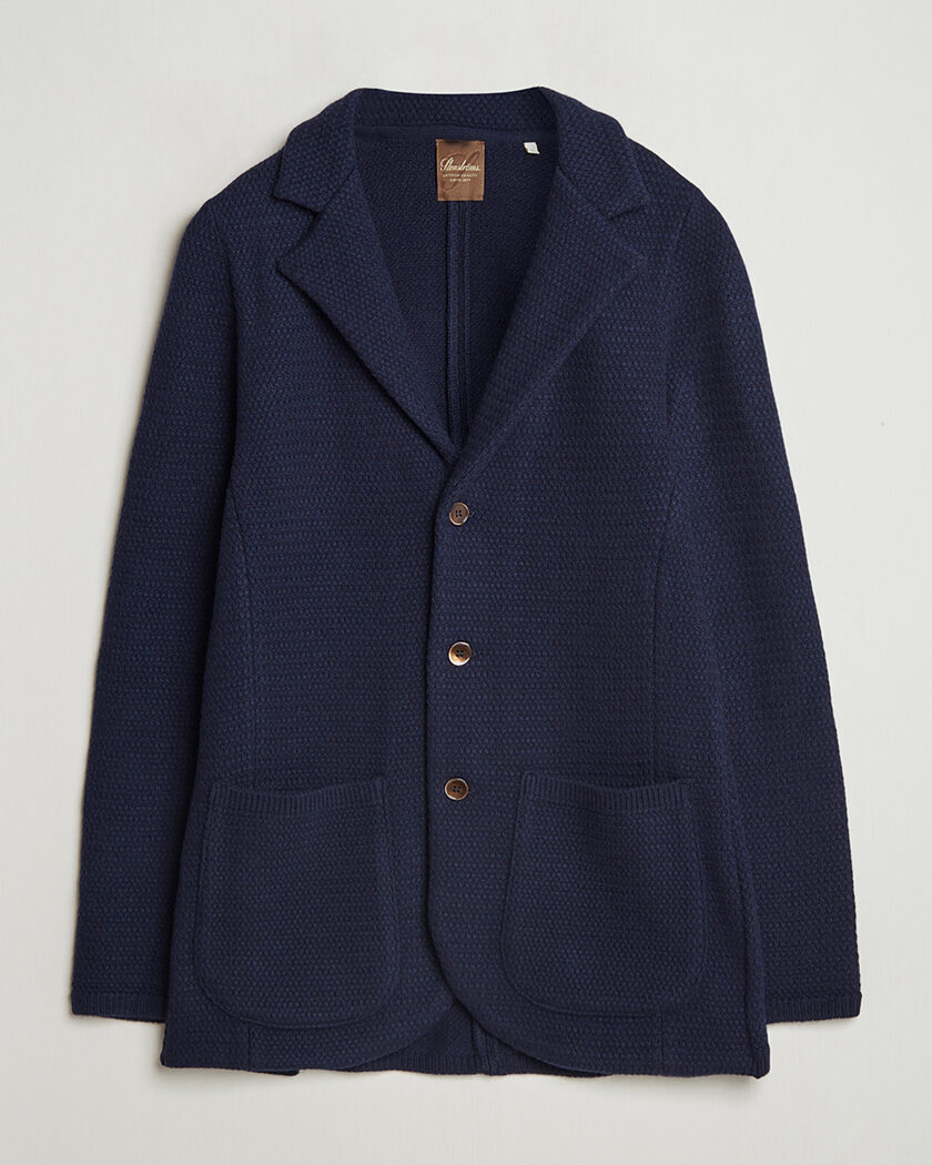 Pre-owned Stenströms Knitted Textured Merino Wool Blazer Navy M – Blå