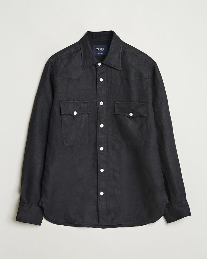Pre-owned Drake's Linen Twill Western Shirt Black L – Sort