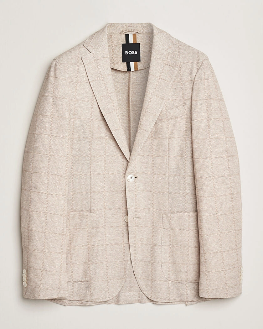 Pre-owned BOSS BLACK Hanry Checked Jersey Patch Pocket Blazer Open White 52 – Beige