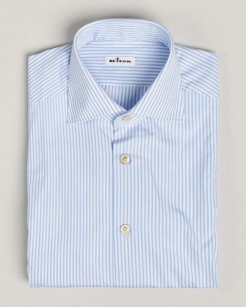 Kiton Cotton Dress Shirt Light Blue Stripe 38 - S – Blå