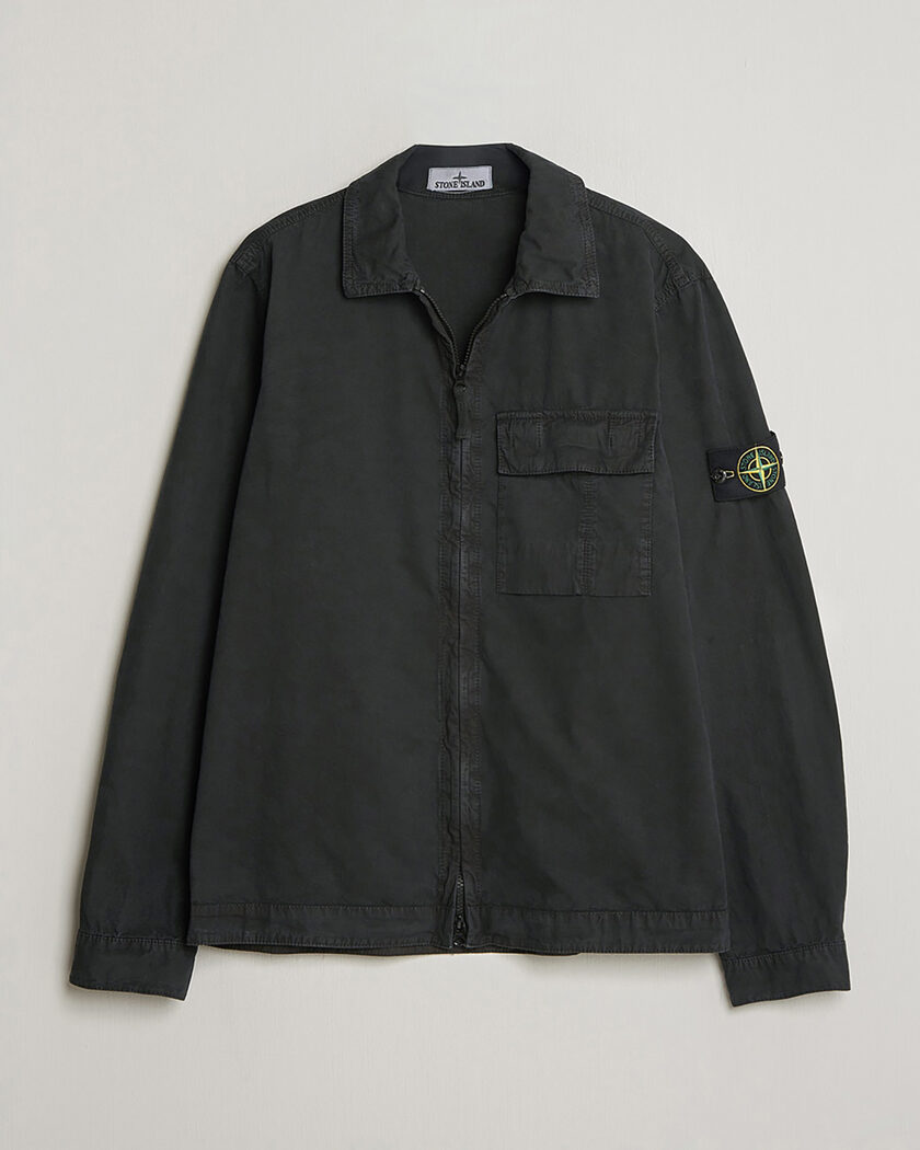 Pre-owned Stone Island Brushed Cotton Canvas Zip Overshirt Black S – Sort