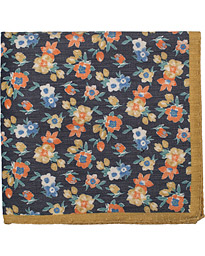  Printed Flower Linen/Silk Pocket Square Blue