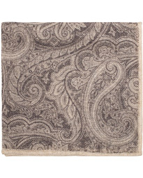  Cashmere Hand Rolled Paisley Pocket Square Grey