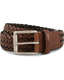  Woven Leather 3,5 cm Belt Tanned Brown