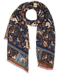  Wool/Silk Unicorn Print Scarf Navy/Light Blue