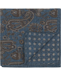  Wool Doublefaced Printed Paisley Pocket Square Blue