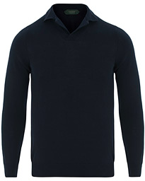  Cotton Crep Long Sleeve Polo Navy