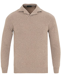  Cotton Crep Long Sleeve Polo Beige