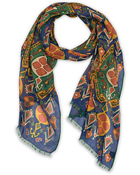  Cotton/Modal Floral Kelim Print Scarf Blue