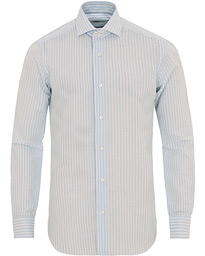  Culto Slim Fit Linen Cut Away Stripe Shirt Blue