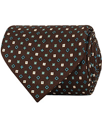  7-Fold Printed Micro Pattern Silk Tie Brown/Teal 8 cm