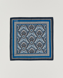  Silk Paisley Print Pocket Square Blue