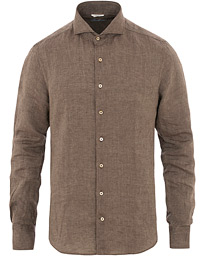  Slimline Cut Away Linen Shirt Brown