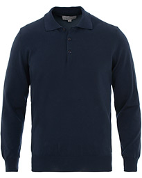  Cotton Knitted Long Sleeve Polo Navy