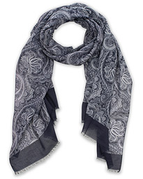  Cotton Voile Printed Paisley Scarf Navy