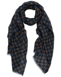  Medallion Printed Wool Scarf Blue