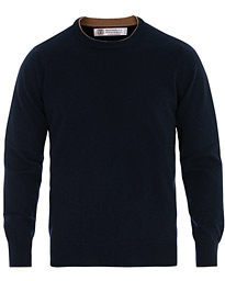  Cashmere Contrast Crew Neck Sweater Navy