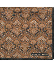  Pais Printed Silk Pocket Square Brown