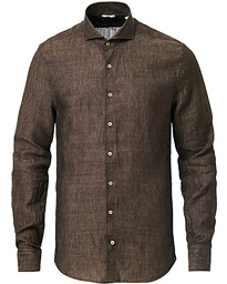  Slimline Linen Cut Away Shirt Brown