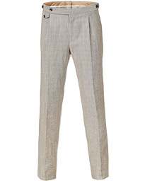  Slim Fit Pleated Linen Blend Trousers Beige