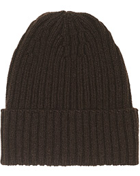  Ribbed Cashmere Beanie Dark Brown