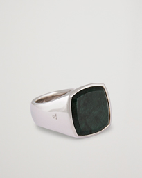 Cushion Green Marble Ring Silver