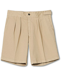  Double Pleated Cotton Shorts Beige