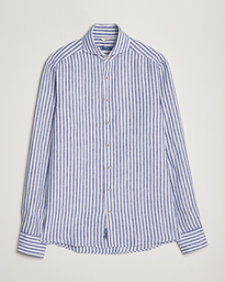  Slimline Cut Away Striped Linen Shirt Blue