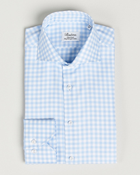  Fitted Body Checked Cut Away Shirt Light Blue