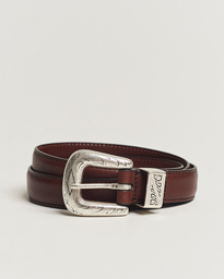  Grained Western Leather Belt 2,5 cm Dark Brown