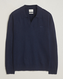 Cotton/Linen Knitted Polo Evening Blue