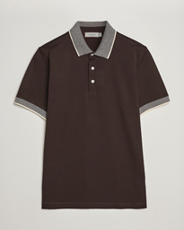  Contrast Collar Short Sleeve Polo Dark Brown