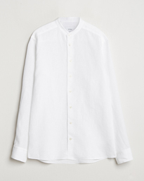  Slim Fit Linen Band Collar Shirt White