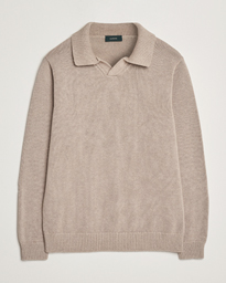  Soft Cotton Long Sleeve Polo Beige