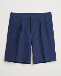  Pleated Linen Shorts Navy