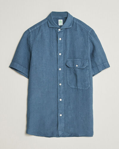 Finamore Napoli Linen Short Sleeve Sport Shirt Dark Blue