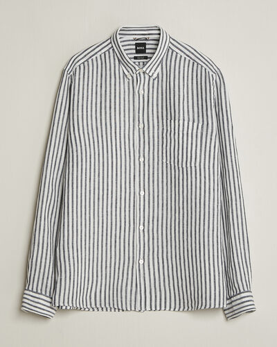 BOSS BLACK Liam Striped Linen Shirt Dark Blue