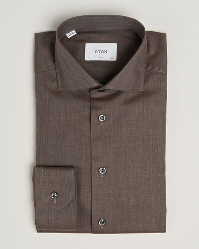 Eton Slim Fit Signature Flannel Shirt Brown