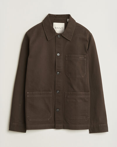Gant Regular Fit Brushed Twill Overshirt Black Brown