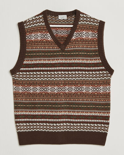Morgano Wool/Cashmere Fair Isle Knitted Vest Brown