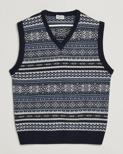 Morgano Wool/Cashmere Fair Isle Knitted Vest Navy