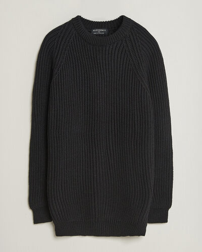 Gloverall Fisherman Rib Chunky Wool Crew Neck Black