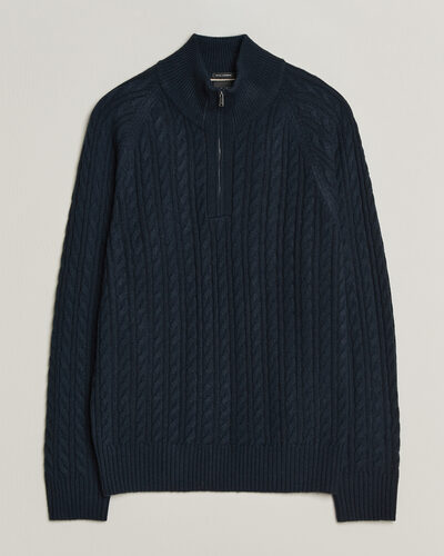 BOSS BLACK Furore Wool/Cashmere Cable Half Zip Dark Blue
