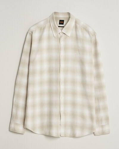 BOSS ORANGE Rickert Brushed Cotton Checked Shirt Light Beige