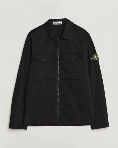 Stone Island Organic Cotton Satin Stretch Zip Overshirt Black