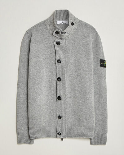 Stone Island Knitted Lambswool Zip Button Cardigan Grey Melange