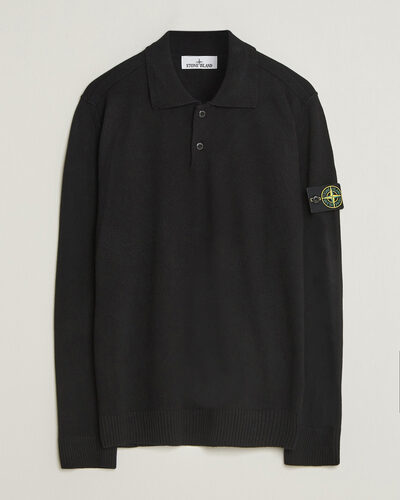 Stone Island Knitted Geelong Wool Polo Black