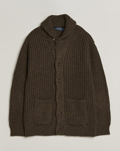 Polo Ralph Lauren Wool Blend Shawl Collar Cardigan Olive Brown Marl