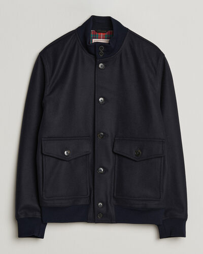 Baracuta Melton Wool Blouson Jacket Deep Blue